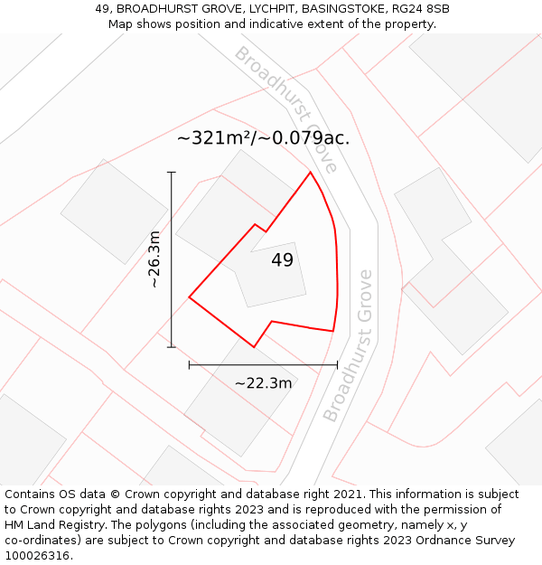 49, BROADHURST GROVE, LYCHPIT, BASINGSTOKE, RG24 8SB: Plot and title map