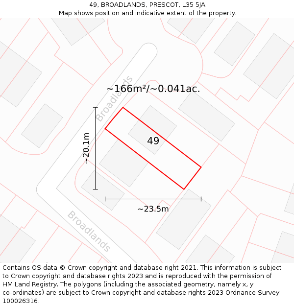 49, BROADLANDS, PRESCOT, L35 5JA: Plot and title map