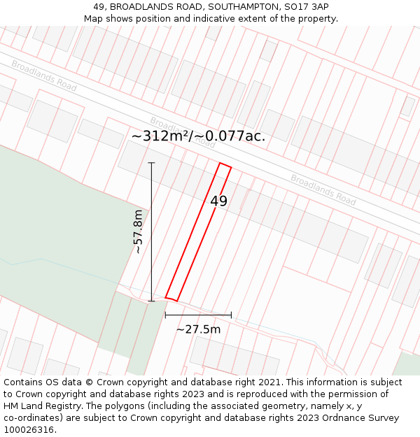 49, BROADLANDS ROAD, SOUTHAMPTON, SO17 3AP: Plot and title map