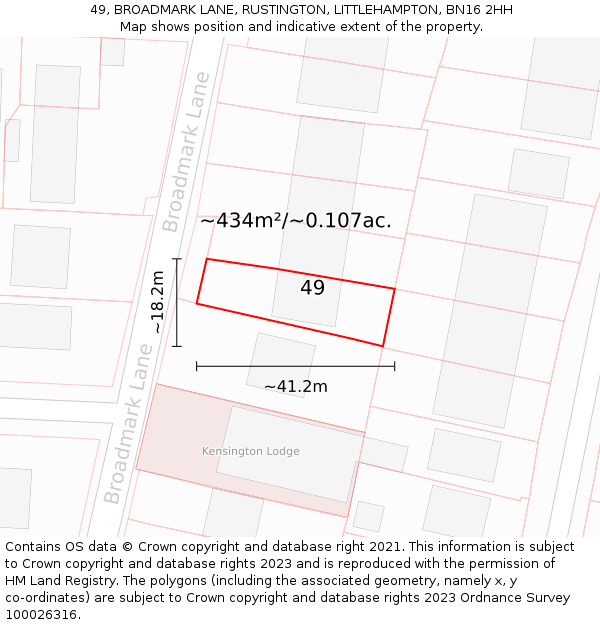 49, BROADMARK LANE, RUSTINGTON, LITTLEHAMPTON, BN16 2HH: Plot and title map