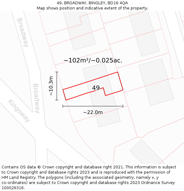 49, BROADWAY, BINGLEY, BD16 4QA: Plot and title map