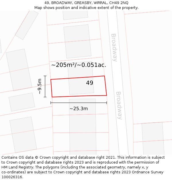 49, BROADWAY, GREASBY, WIRRAL, CH49 2NQ: Plot and title map