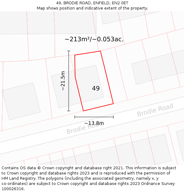 49, BRODIE ROAD, ENFIELD, EN2 0ET: Plot and title map