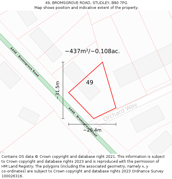 49, BROMSGROVE ROAD, STUDLEY, B80 7PG: Plot and title map
