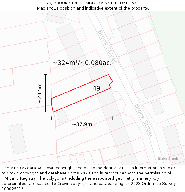 49, BROOK STREET, KIDDERMINSTER, DY11 6RH: Plot and title map