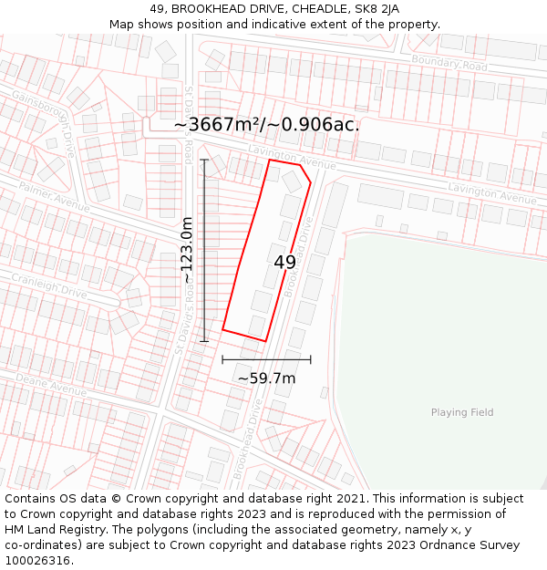 49, BROOKHEAD DRIVE, CHEADLE, SK8 2JA: Plot and title map