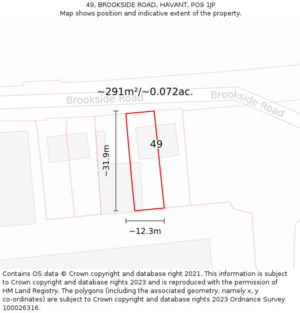 49, BROOKSIDE ROAD, HAVANT, PO9 1JP: Plot and title map