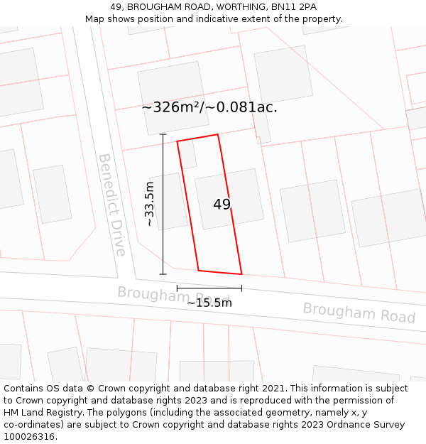 49, BROUGHAM ROAD, WORTHING, BN11 2PA: Plot and title map