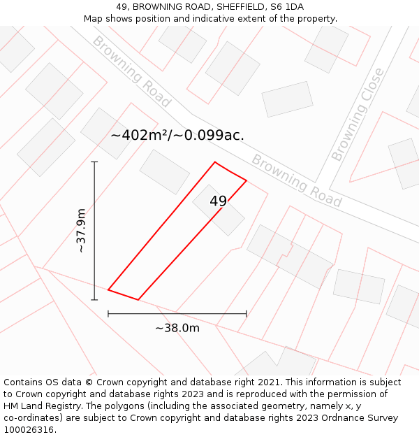 49, BROWNING ROAD, SHEFFIELD, S6 1DA: Plot and title map