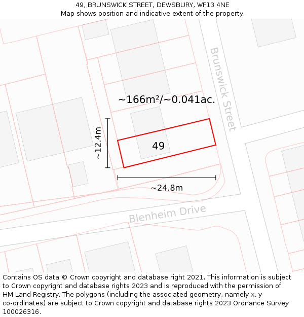 49, BRUNSWICK STREET, DEWSBURY, WF13 4NE: Plot and title map