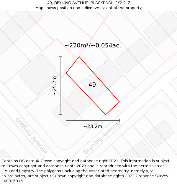 49, BRYNING AVENUE, BLACKPOOL, FY2 9LZ: Plot and title map