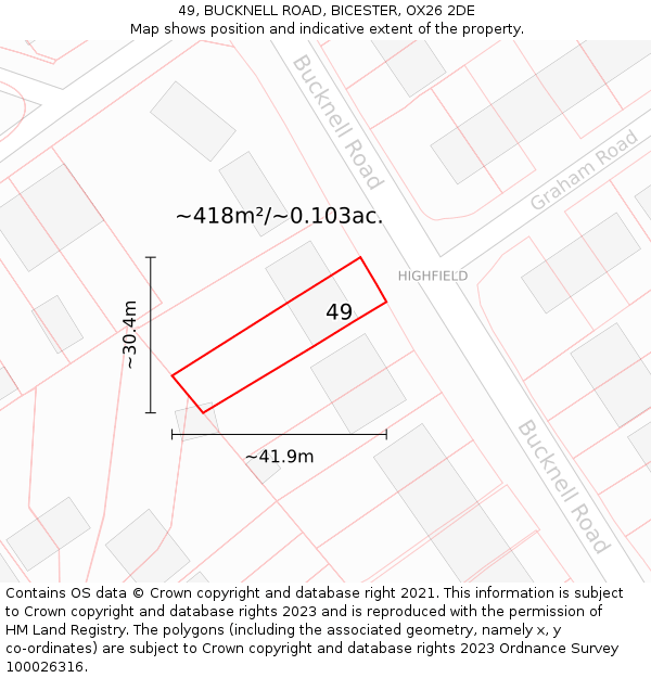 49, BUCKNELL ROAD, BICESTER, OX26 2DE: Plot and title map