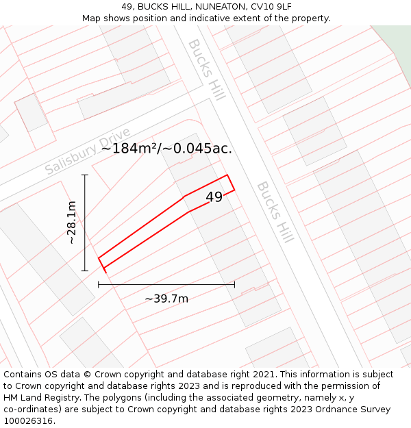 49, BUCKS HILL, NUNEATON, CV10 9LF: Plot and title map