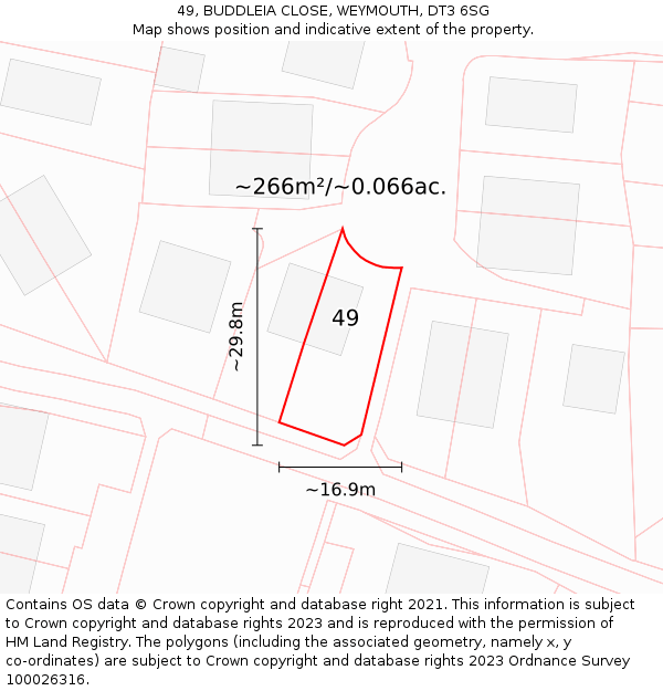 49, BUDDLEIA CLOSE, WEYMOUTH, DT3 6SG: Plot and title map