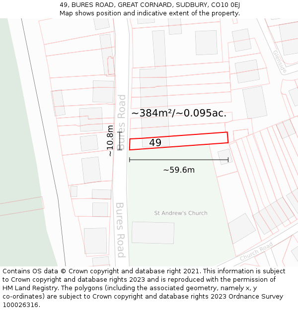 49, BURES ROAD, GREAT CORNARD, SUDBURY, CO10 0EJ: Plot and title map