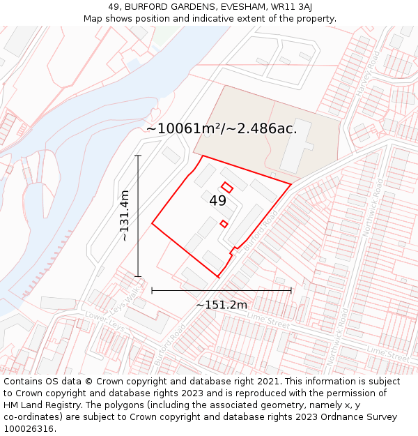 49, BURFORD GARDENS, EVESHAM, WR11 3AJ: Plot and title map