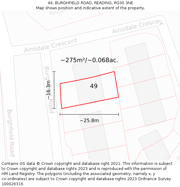 49, BURGHFIELD ROAD, READING, RG30 3NE: Plot and title map