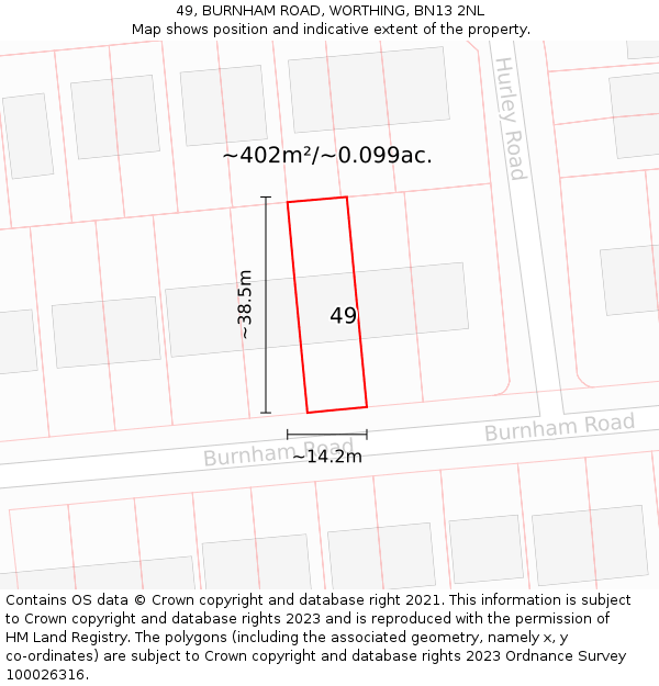 49, BURNHAM ROAD, WORTHING, BN13 2NL: Plot and title map