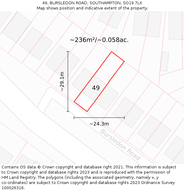 49, BURSLEDON ROAD, SOUTHAMPTON, SO19 7LX: Plot and title map