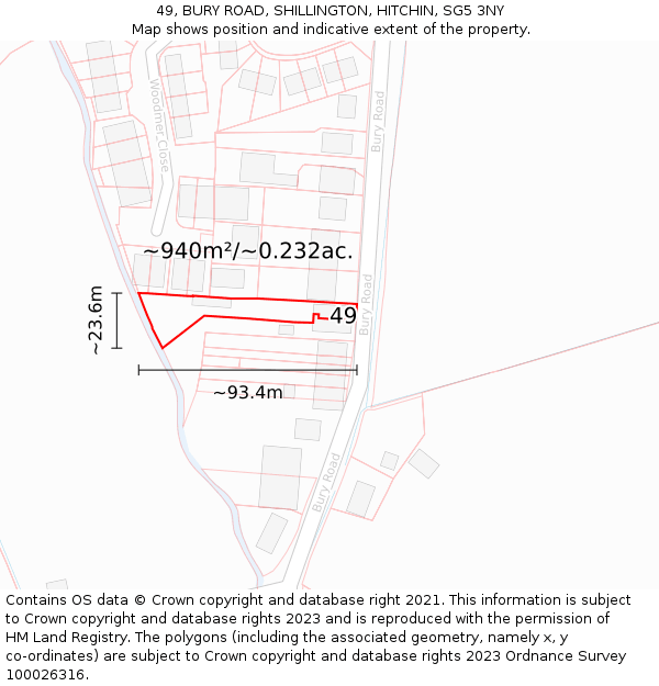 49, BURY ROAD, SHILLINGTON, HITCHIN, SG5 3NY: Plot and title map