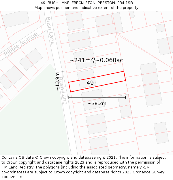 49, BUSH LANE, FRECKLETON, PRESTON, PR4 1SB: Plot and title map