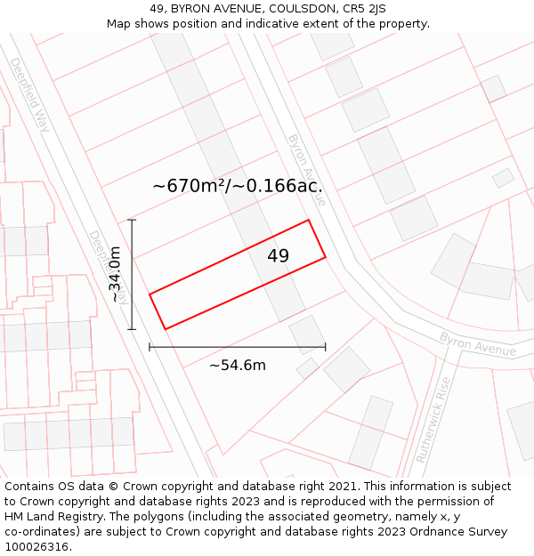 49, BYRON AVENUE, COULSDON, CR5 2JS: Plot and title map