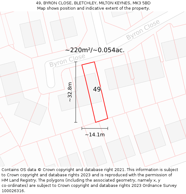 49, BYRON CLOSE, BLETCHLEY, MILTON KEYNES, MK3 5BD: Plot and title map