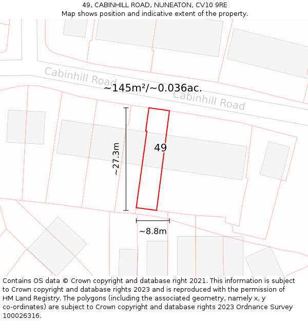 49, CABINHILL ROAD, NUNEATON, CV10 9RE: Plot and title map