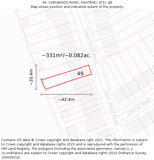 49, CAENWOOD ROAD, ASHTEAD, KT21 2JE: Plot and title map