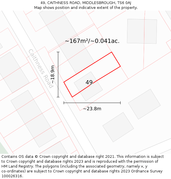 49, CAITHNESS ROAD, MIDDLESBROUGH, TS6 0AJ: Plot and title map