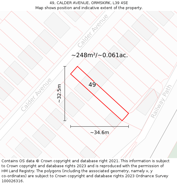49, CALDER AVENUE, ORMSKIRK, L39 4SE: Plot and title map