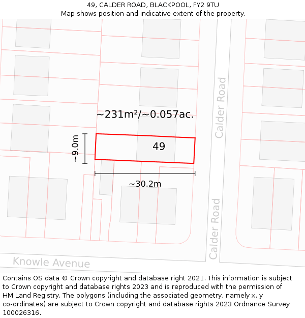 49, CALDER ROAD, BLACKPOOL, FY2 9TU: Plot and title map