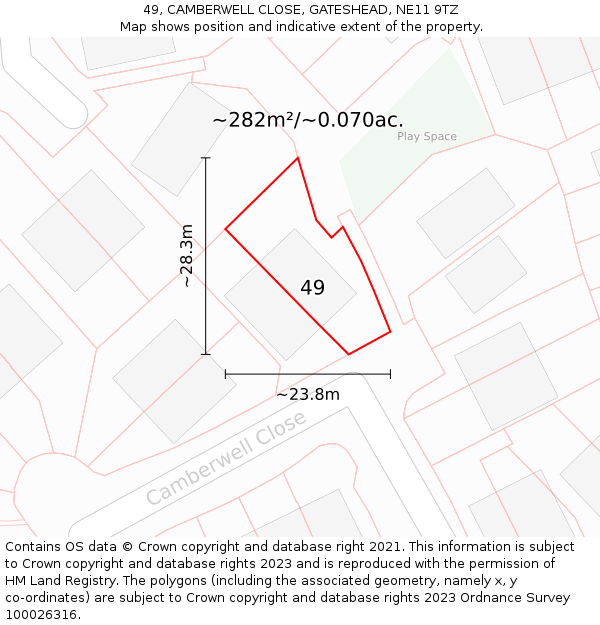 49, CAMBERWELL CLOSE, GATESHEAD, NE11 9TZ: Plot and title map