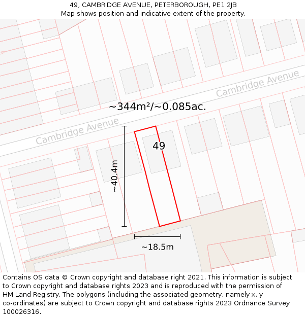 49, CAMBRIDGE AVENUE, PETERBOROUGH, PE1 2JB: Plot and title map