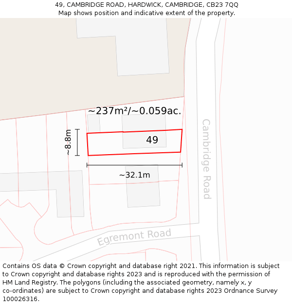 49, CAMBRIDGE ROAD, HARDWICK, CAMBRIDGE, CB23 7QQ: Plot and title map