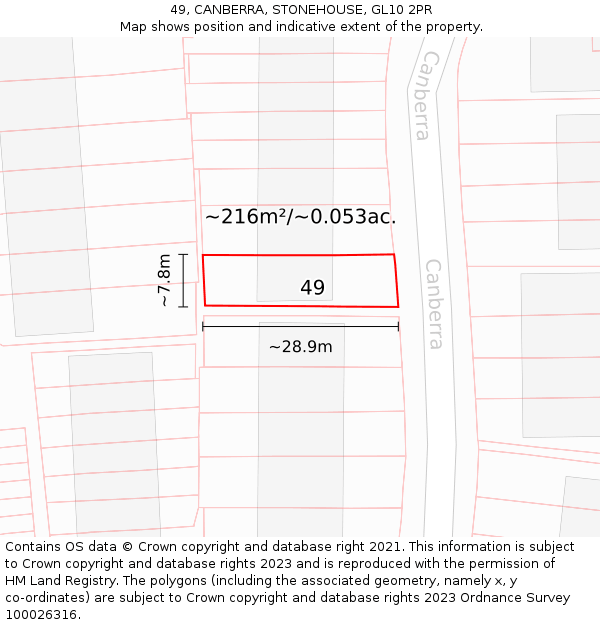 49, CANBERRA, STONEHOUSE, GL10 2PR: Plot and title map