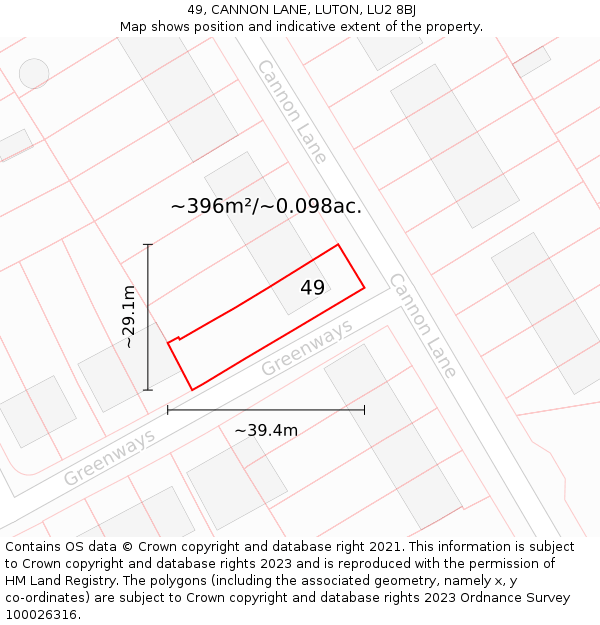 49, CANNON LANE, LUTON, LU2 8BJ: Plot and title map