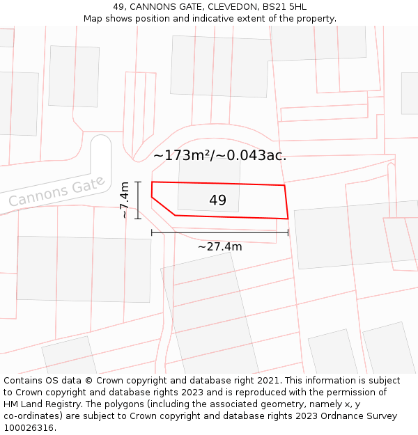49, CANNONS GATE, CLEVEDON, BS21 5HL: Plot and title map