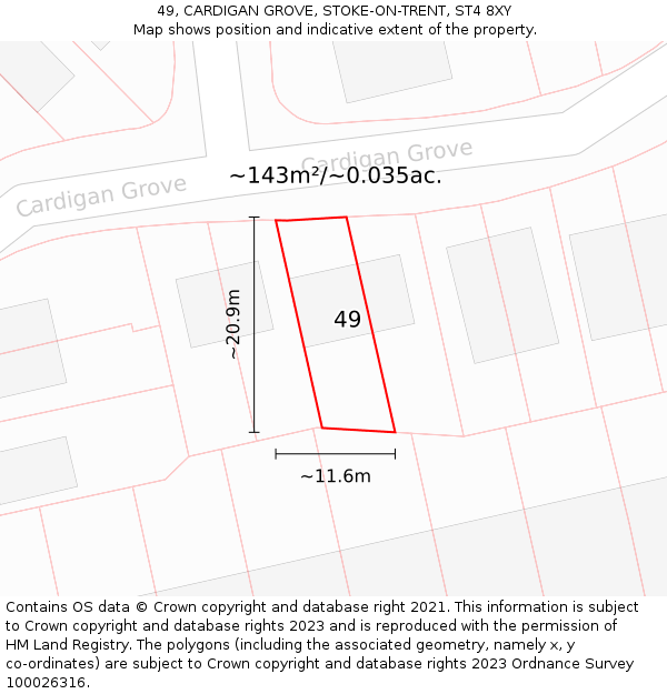 49, CARDIGAN GROVE, STOKE-ON-TRENT, ST4 8XY: Plot and title map