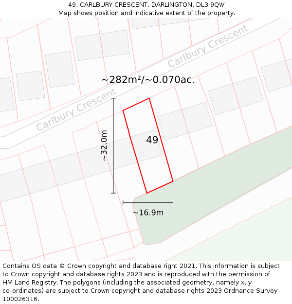 49, CARLBURY CRESCENT, DARLINGTON, DL3 9QW: Plot and title map