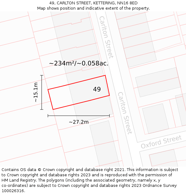 49, CARLTON STREET, KETTERING, NN16 8ED: Plot and title map