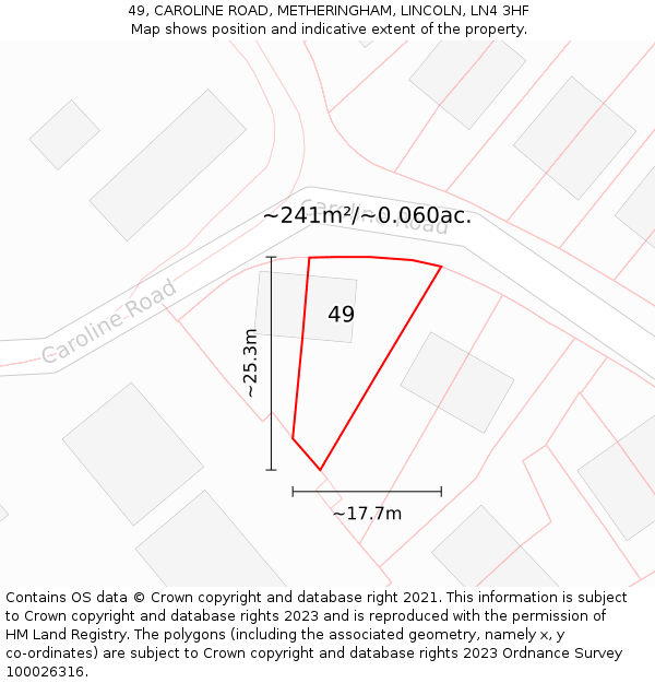 49, CAROLINE ROAD, METHERINGHAM, LINCOLN, LN4 3HF: Plot and title map