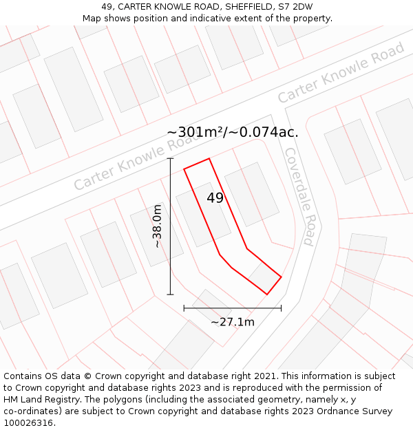 49, CARTER KNOWLE ROAD, SHEFFIELD, S7 2DW: Plot and title map