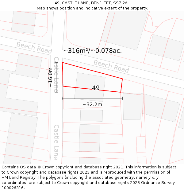 49, CASTLE LANE, BENFLEET, SS7 2AL: Plot and title map