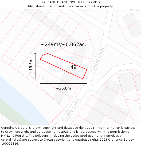 49, CASTLE LANE, SOLIHULL, B92 8DD: Plot and title map