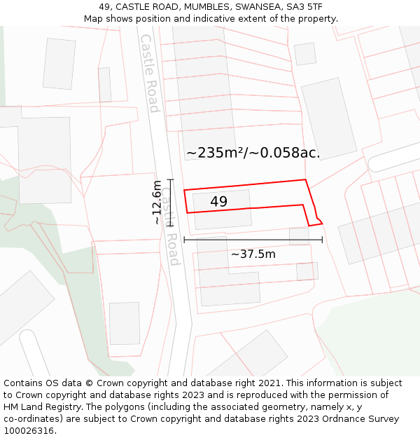 49, CASTLE ROAD, MUMBLES, SWANSEA, SA3 5TF: Plot and title map