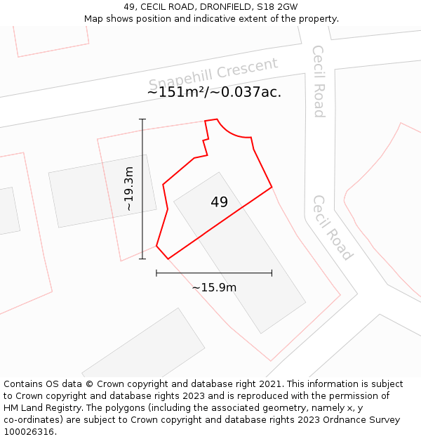 49, CECIL ROAD, DRONFIELD, S18 2GW: Plot and title map