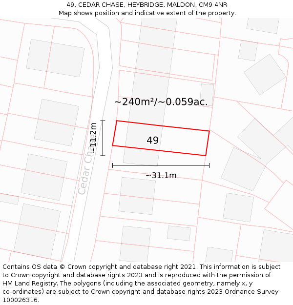 49, CEDAR CHASE, HEYBRIDGE, MALDON, CM9 4NR: Plot and title map
