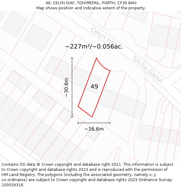 49, CELYN ISAF, TONYREFAIL, PORTH, CF39 8AN: Plot and title map