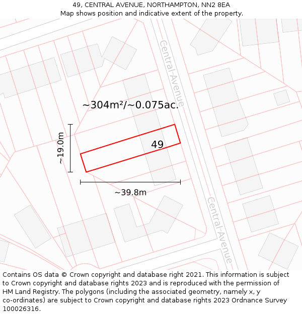 49, CENTRAL AVENUE, NORTHAMPTON, NN2 8EA: Plot and title map
